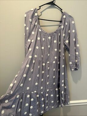 Cato Lavender Polka Dot Tiered Dress with White Pom Dots
